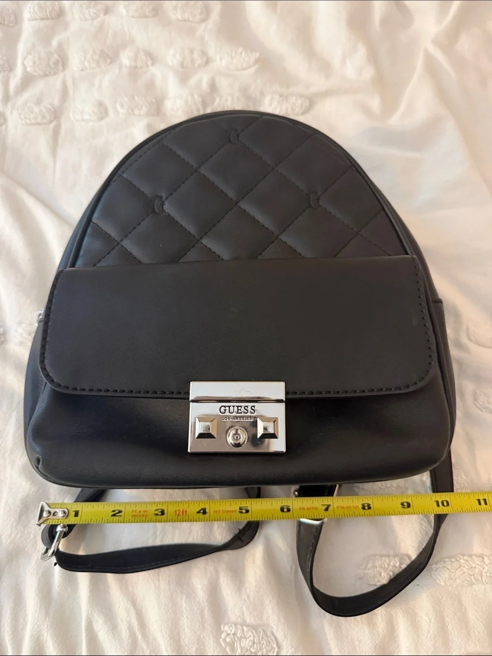 GUESS Black Quilted Mini Backpack with Silver-Tone Lock
